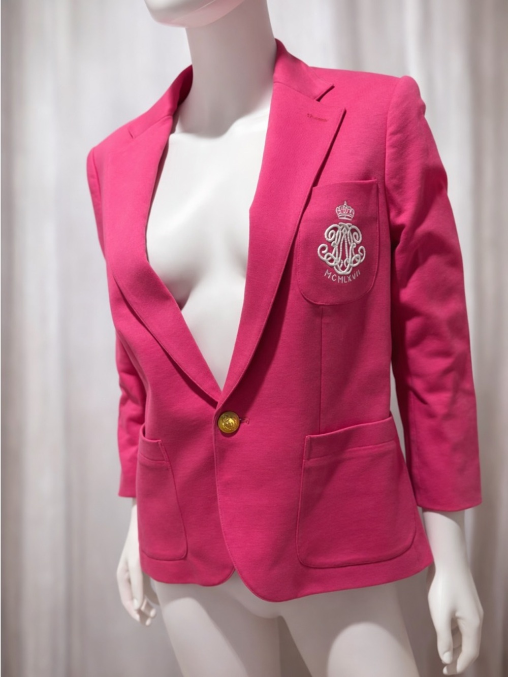 Ralph Lauren Hot Pink Embroidered Crest Blazer